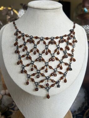 & Other Stories Brown Beaded Lattice Bib Necklace